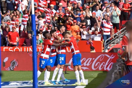 El equipo celebra el gol de Vadillo ante el Betis.(JOSÉ M. BALDOMERO)