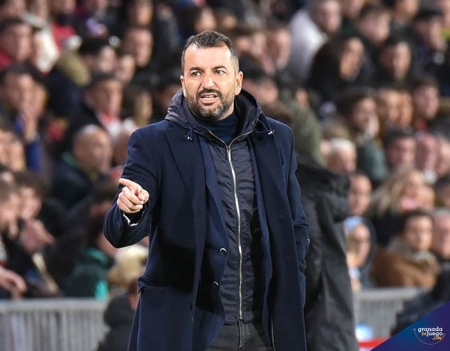 Diego Martínez, entrenador del Granada CF, en un momento del partido ante el At. Madrid (JOSÉ M. BALDOMERO)