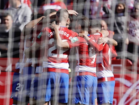 Los jugadores del Granada CF celebran un tanto ante el RCD Espanyol (LA LIGA)