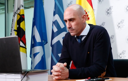 Luis Rubiales durante la reunión telemática (RFAF) 