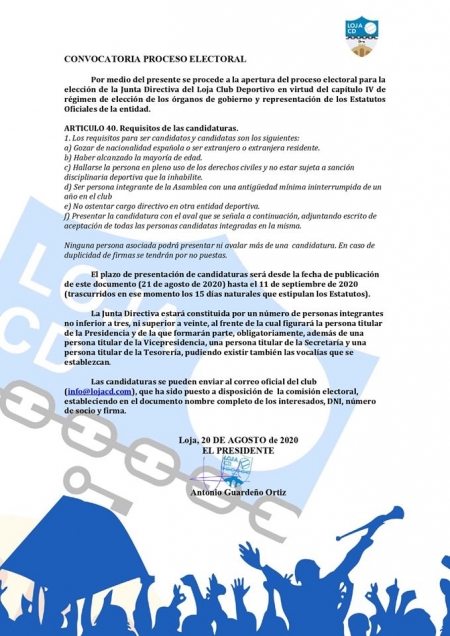 Comunicado del Loja en relación al proceso electoral (LOJA CD)