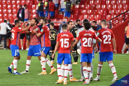 Los jugadores del Granada celebran el triunfo ante el Alavés (JOSÉ M. BALDOMERO)