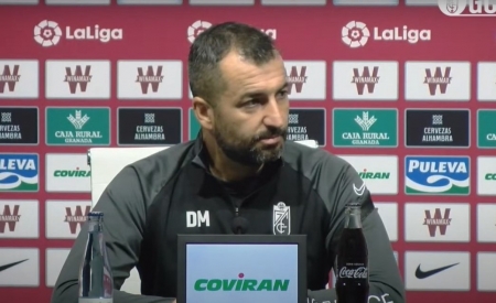 Diego Martínez, durante la comparecencia de prensa previa al partido ante el Sevilla mañana (GCF TV)