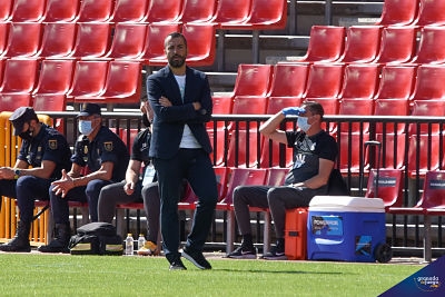 Diego Martínez, durante el choque frente al Sevilla este mediodía (JOSÉ M. BALDOMERO)