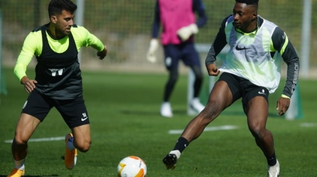 Fede Vico y Eteki durante la sesión de esta mañana (PEPE VILLOSLADA / GCF)
