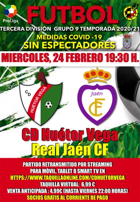 Cartel oficial del partido de esta tarde entre Huétor Vega y Real Jaén 