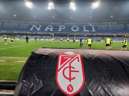 El escudo del Granada en el `Diego Armando Maradona´, templo del fútbol mundial (FRAN CALVO)