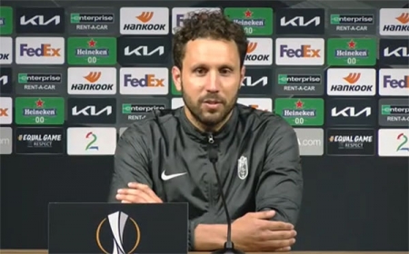 Germán Sánchez, jugador del Granada CF, en un momento de la rueda de prensa (GCF)