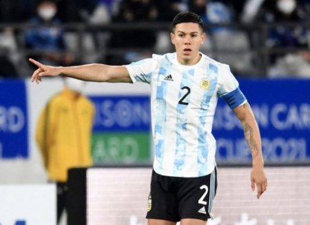 Nehuén Pérez, durante el partido de ayer con la Selección olímpica de Argentina (INSTAGRAM)