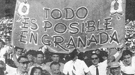 Aficionados del Granada en el `Santiago Bernabéu´ durante la final de Copa de 1959 (GRANADA HOY)