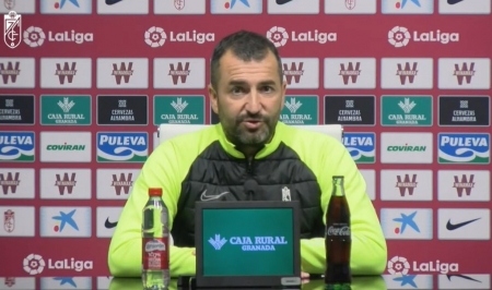 Diego Martínez, durante la rueda de prensa previa al choque frente al Eibar (GCF TV)