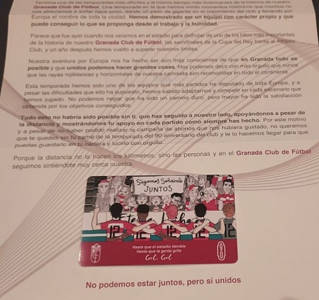 El detalle que se están encontrando estos días los abonados del Granada al abrir sus buzones (FRAN CALVO)