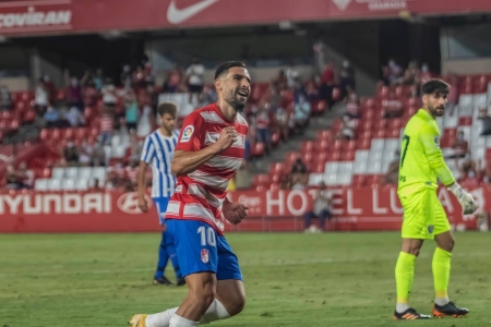 Puertas celebra su gol ante el Málaga (JOSÉ VELASCO / GRJ)