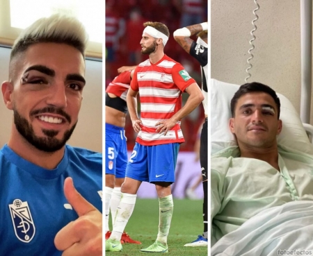 Monchu, Domingos Duarte y Maxi Gómez acabaron con heridas de guerra tras el Granada - Valencia (IG / JOSÉ M. BALDOMERO / IG)