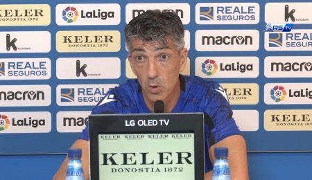 Imanol Alguacil, entrenador de la Real Sociedad, durante la rueda de prensa previa al partido contra el Granada (REAL SOCIEDAD TV)