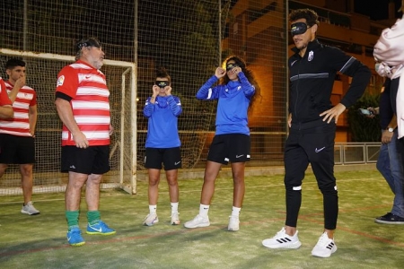 Carol Hernández, Inés Faddi y Luis Milla, durante la jornada de fútbol adaptado en la que participaron (GCF)