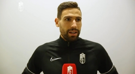 Antonio Puertas, que marcó un gol ante el Laguna, al término del encuentro en zona mixta (GCF TV)