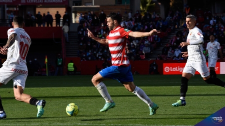 Jorge Molina, en el momento de golpear el balón para hacer su tercer gol ante el Mallorca (JOSÉ M. BALDOMERO)