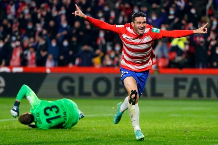 Jorge Molina celebra el gol que dio la vuelta al marcador contra el Atleti (PEPE VILLOSLADA / GCF)