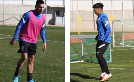 Uzuni y Arezo, durante su primer entrenamiento con el Granada (GCF)