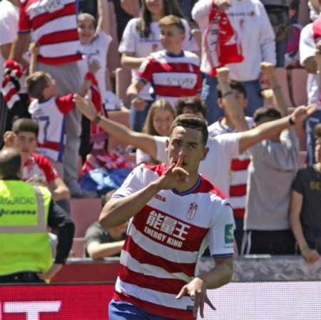 Ponce, mandando callar a la afición del Granada en el partido contra el Valencia de 2017 (EFE)