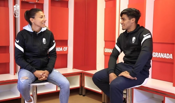 Pamela González y Matías Arezo, en la entrevista que compartió el Granada en sus medios oficiales (GCF TV)