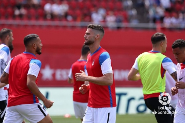 Domingos Duarte, en el calentamiento previo al partido frente al Mallorca (LALIGA)