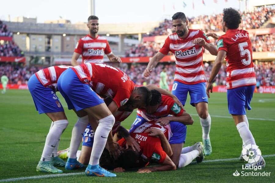 Los jugadores del Granada celebran el gol de Collado (LALIGA)