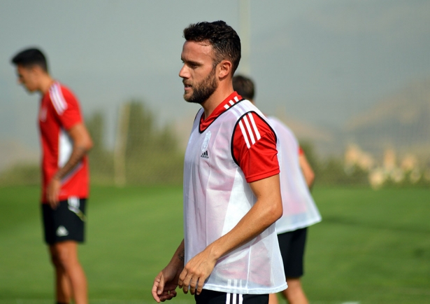 Quini en uno de los entrenamientos de esta pretemporada (J. PALMA)