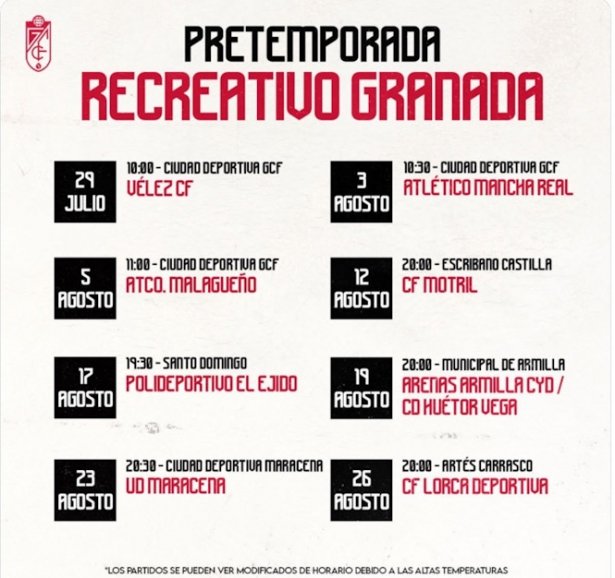 Calendario de partidos de pretemporada del Recreativo (GRANADA CF) 