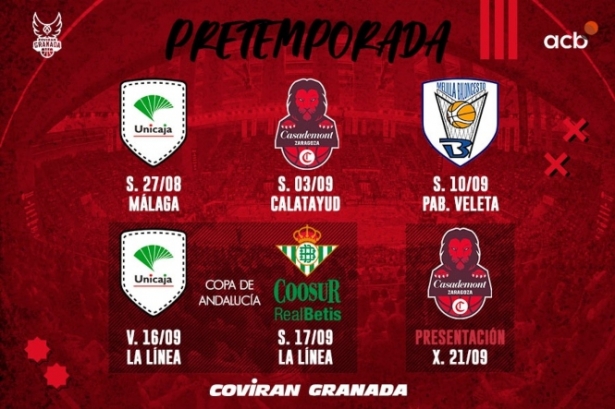 Calendario de pretemporada del Covirán granada (FUNDACIÓN CB GRANADA)