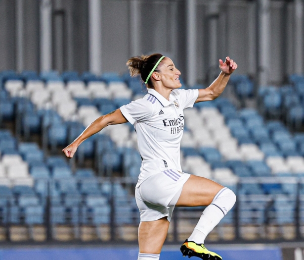 Esther González celebra uno de sus cuatro goles ante el Sturm Graz (REAL MADRID FEMENINO)