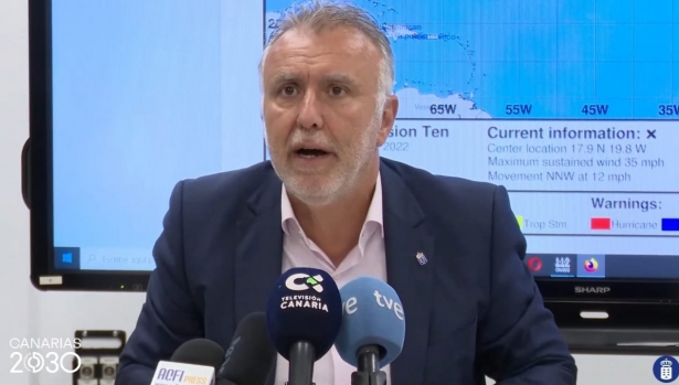 Ángel Víctor Torres Pérez, presidente del Gobierno de Canarias, en la rueda de prensa de este viernes 