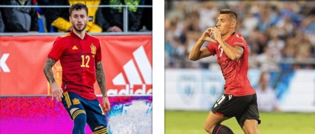 Ricard Sánchez y Myrto Uzuni, con las camisetas de España y Albania, respectivamente (TWITTER)