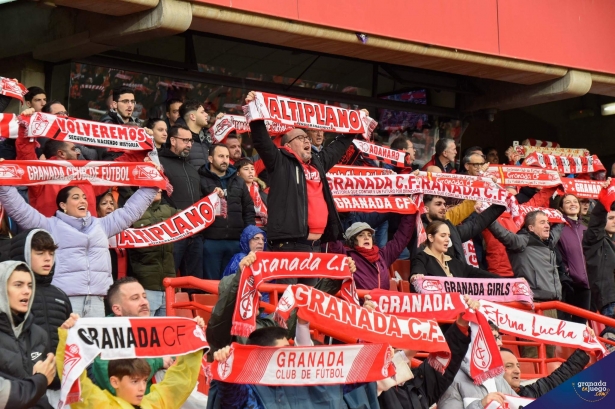 Aficionados rojiblancos, en las gradas del `Nuevo Los Cármenes` (JOSÉ M. BALDOMERO)