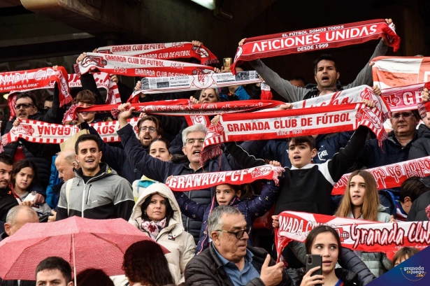 Aficionados del Granada en las gradas del `Nuevo Los Cármenes` durante el partido ante el Cartagena (JOSÉ M. BALDOMERO)