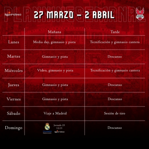 Plan semanal del Covirán Granada (FUNDACIÓN CB GRANADA) 