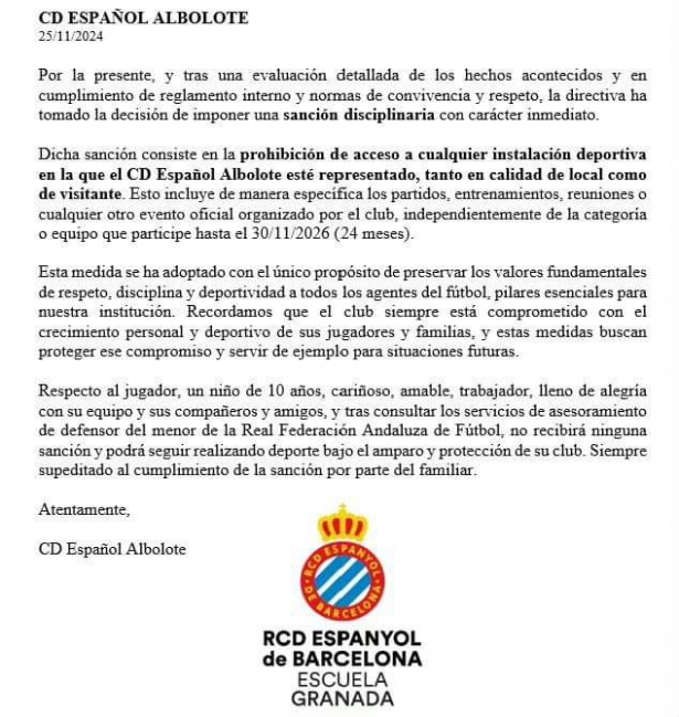 Comunicado del Español Albolote (ESPAÑOL ALBOLOTE)