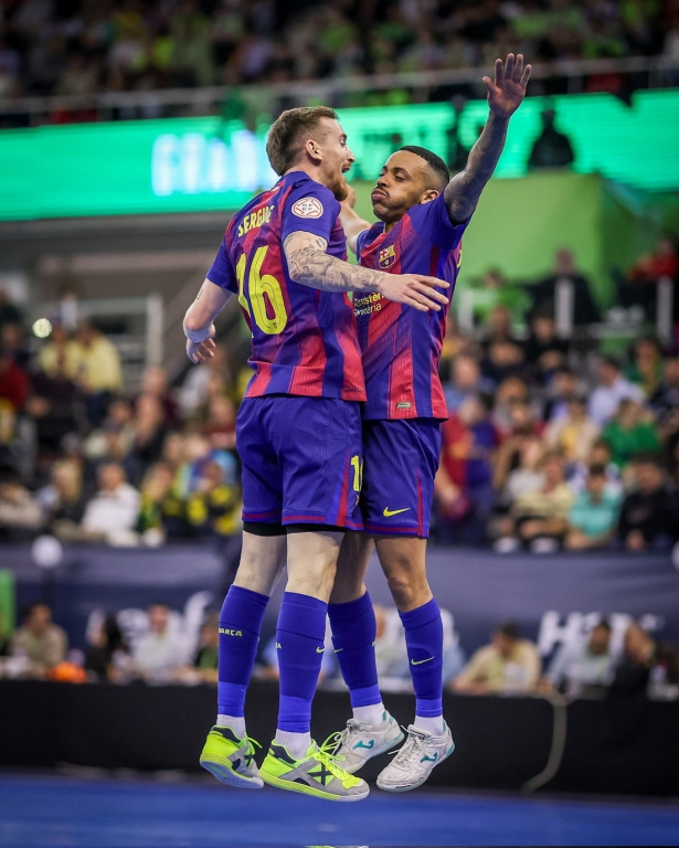 El FC Barcelona celebra uno de sus goles (FCB FUTSAL) El FC Barcelona celebra uno de sus goles (FCB FUTSAL)