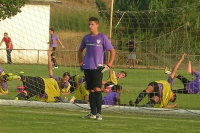 El cancerbero accitano Samu Casado, durante un entrenamiento