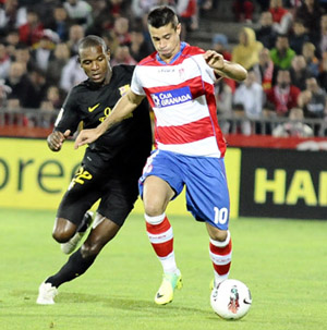 Jaime Romero durante el choque frente al Barcelona