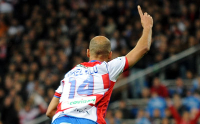 Mikel Rico celebrando el tanto ante el Real Madrid (BALDOMERO)