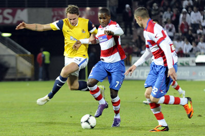 Ighalo y Geijo, durante un acción del encuentro copero ante la Real (BALDOMERO)