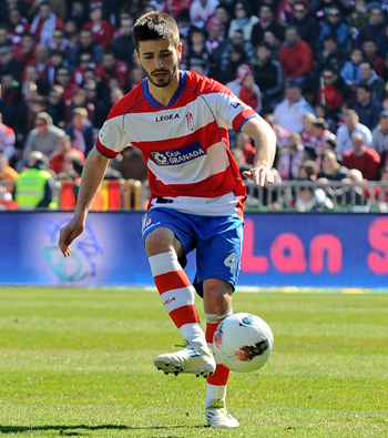 Fran Rico, en el partido ante la Real Sociedad. (BALDOMERO)