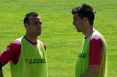 Lucena junto a Moisés en el entrenamiento de hoy