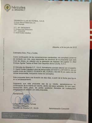 La oferta presentada por el Hércules para fichar a Cortés