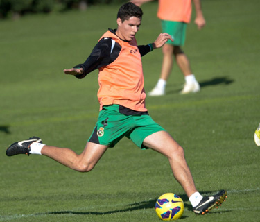 Yuste durante un entrenamiento con el Racin de Santander 