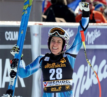 Carolina celebrando su victoria en Meribel 