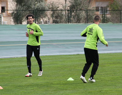 Los jugadores se han ejercitado por parejas esta mañana