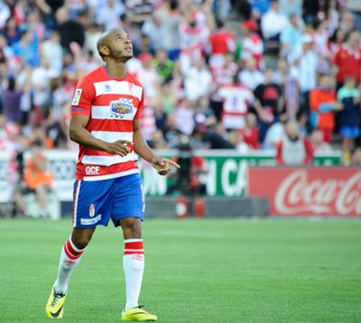Brahimi, tras marcar el gol frente al Barcelona (JM BALDOMERO)